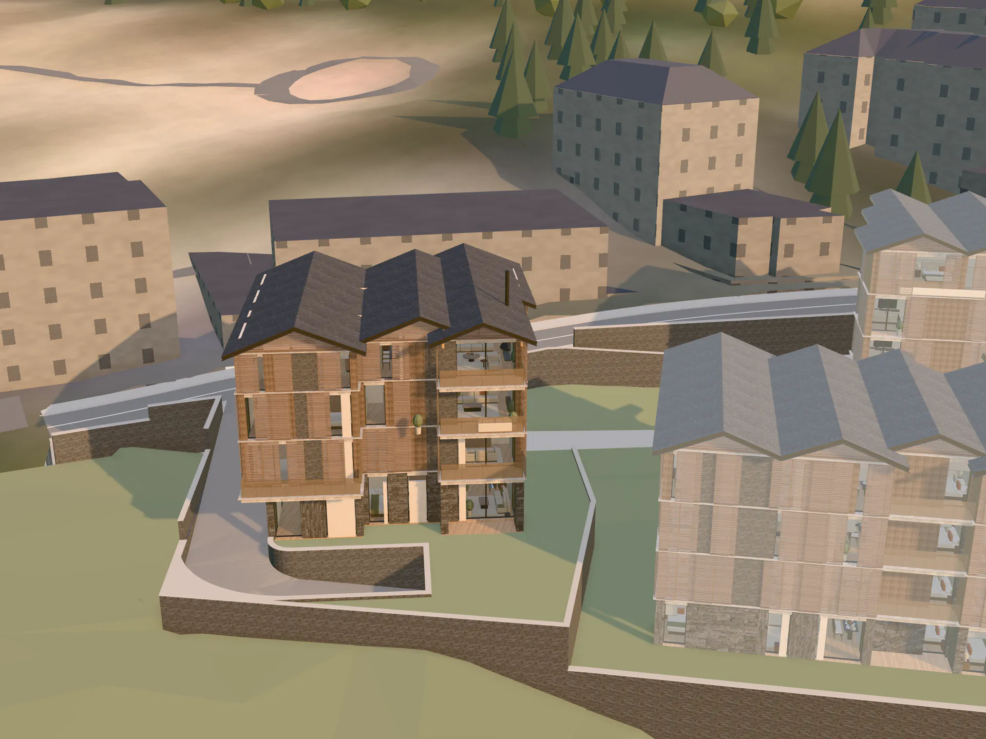 3D model of Ordino Prestige with Building Aire picked out in gold